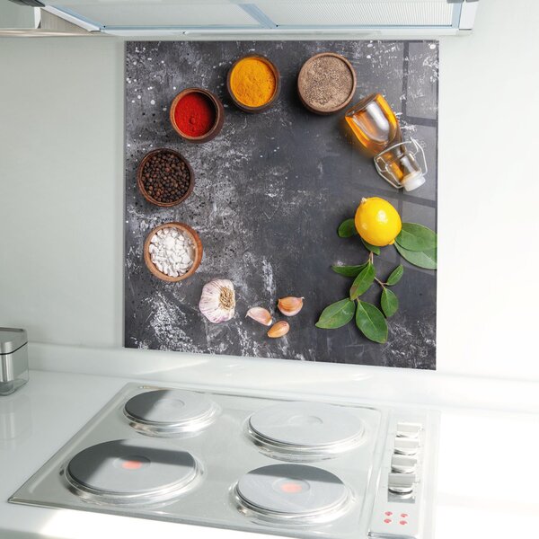 Panou Sticla Bucatarie, 60x60cm, Protectie aragaz, Antistropi, Termorezistent, Alimente, Condimente, Seasonings With Oil