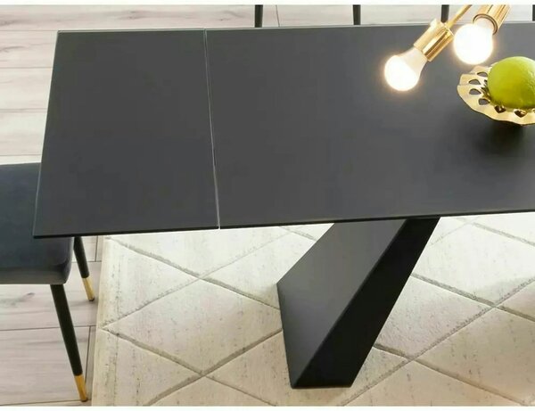 Masa moderna dining SALVADORE, negru mat, metal/sticla securizata, 160