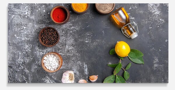Panou Sticla Bucatarie, 60x120cm, Protectie aragaz, Antistropi, Termorezistent, Alimente, Condimente, Seasonings With Oil