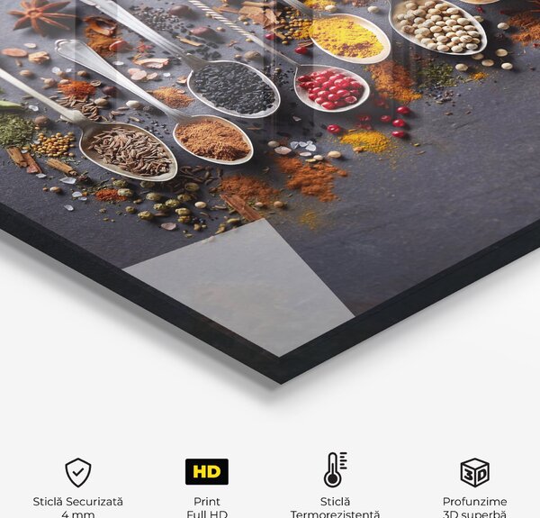 Panou Sticla Bucatarie, 60x120cm, Protectie aragaz, Antistropi, Termorezistent, Alimente, Condimente, Spices Black Board