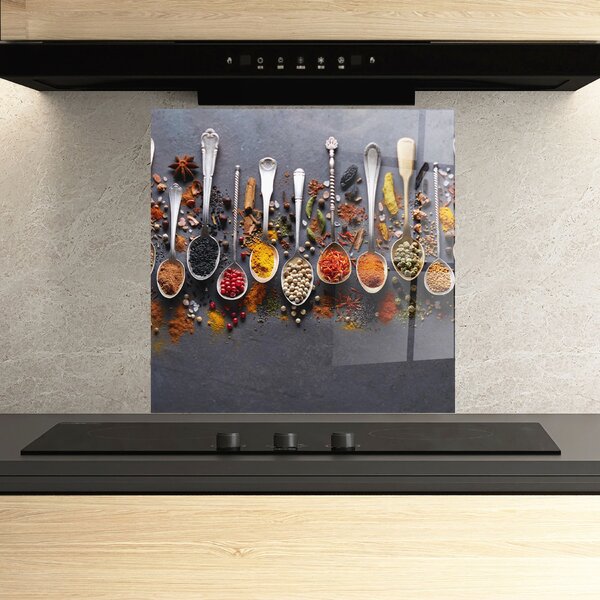 Panou Sticla Bucatarie, 60x60cm, Protectie aragaz, Antistropi, Termorezistent, Alimente, Condimente, Spices Black Board