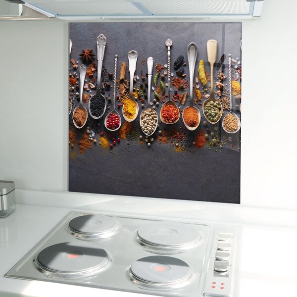 Panou Sticla Bucatarie, 60x60cm, Protectie aragaz, Antistropi, Termorezistent, Alimente, Condimente, Spices Black Board