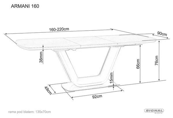Masa ARMANI, gri cu efect de marmura, 160/220x90x76 cm