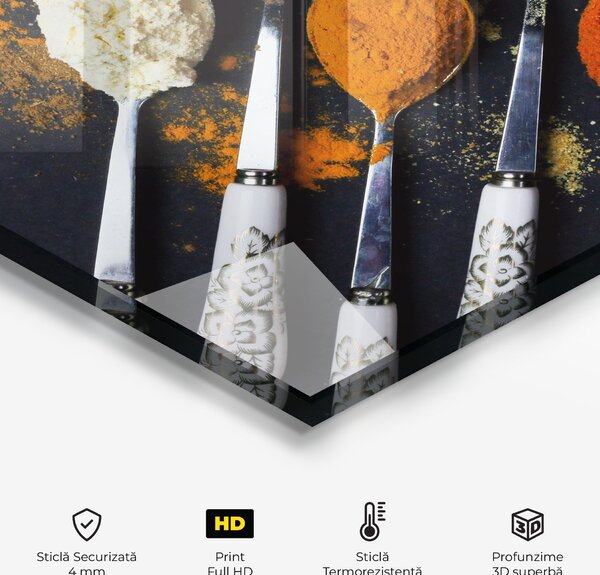 Panou Sticla Bucatarie, 60x120cm, Protectie aragaz, Antistropi, Termorezistent, Alimente, Condimente, Spoons With Spices
