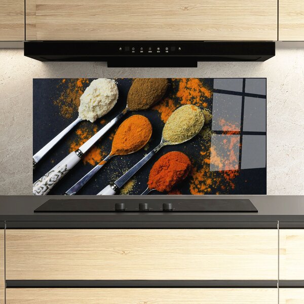 Panou Sticla Bucatarie, 60x120cm, Protectie aragaz, Antistropi, Termorezistent, Alimente, Condimente, Spoons With Spices