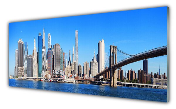 Tablou pe sticla Bridge City Arhitectura Alb Gri Albastru
