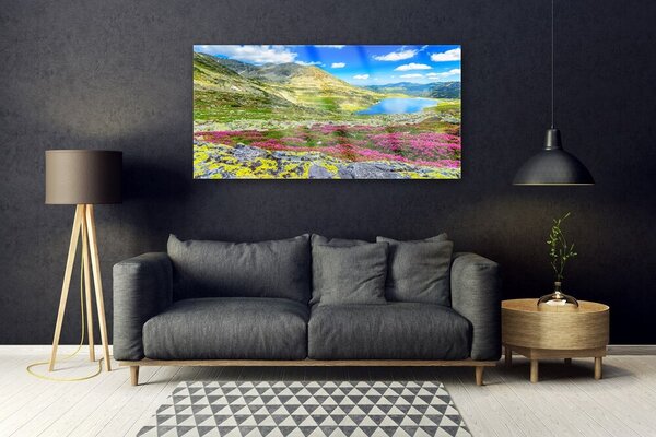 Tablou pe sticla Mountain Bay Meadow Natura Multi