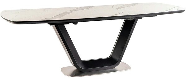 Masa dining 160 cm ARMANI, extensibila, alb cu efect de marmura/negru