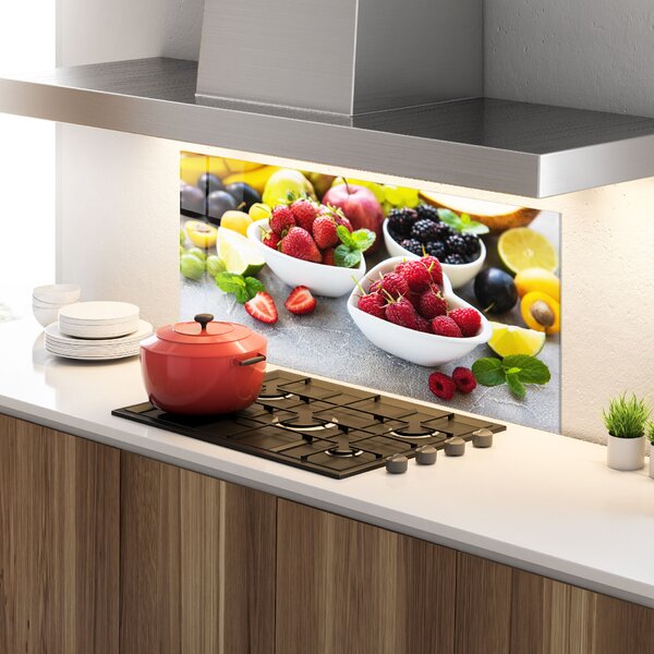 Panou Sticla Bucatarie, 60x120cm, Protectie aragaz, Antistropi, Termorezistent, Alimente, Fructe, Heart Fresh Fruits