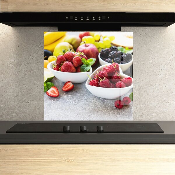 Panou Sticla Bucatarie, 60x60cm, Protectie aragaz, Antistropi, Termorezistent, Alimente, Fructe, Heart Fresh Fruits