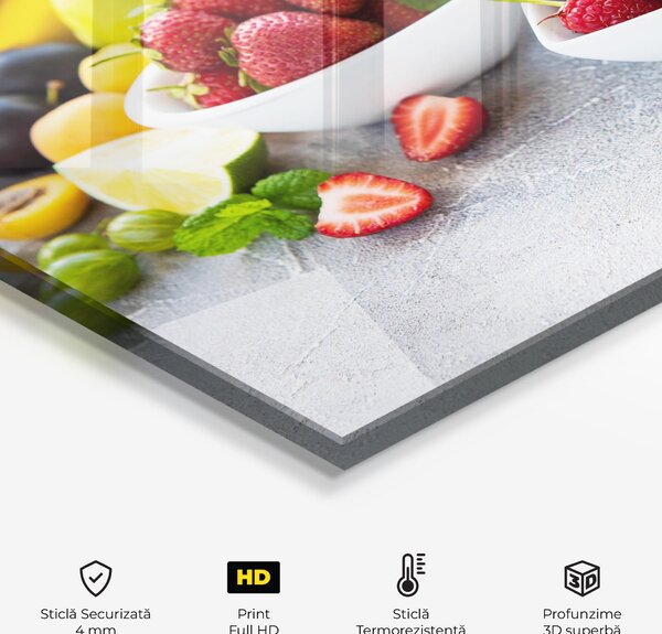 Panou Sticla Bucatarie, 60x60cm, Protectie aragaz, Antistropi, Termorezistent, Alimente, Fructe, Heart Fresh Fruits