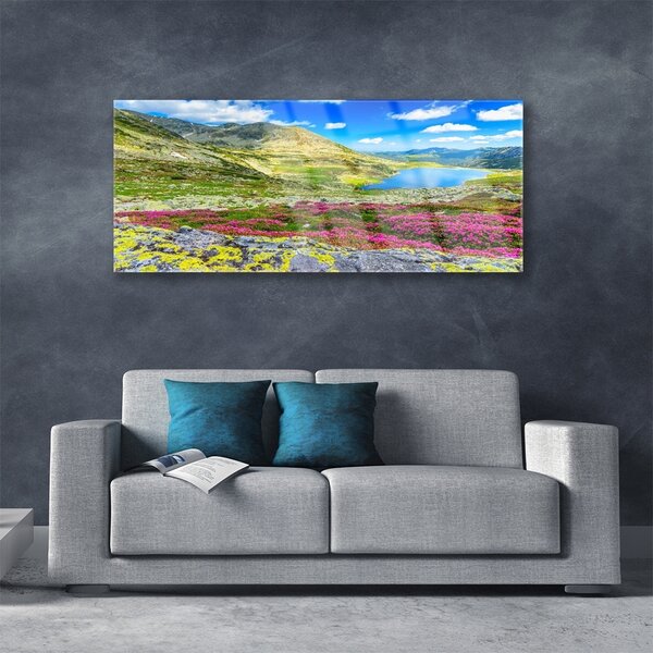 Tablou pe sticla Mountain Bay Meadow Natura Multi