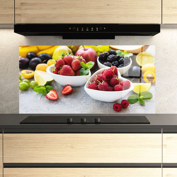 Panou Sticla Bucatarie, 60x120cm, Protectie aragaz, Antistropi, Termorezistent, Alimente, Fructe, Heart Fresh Fruits