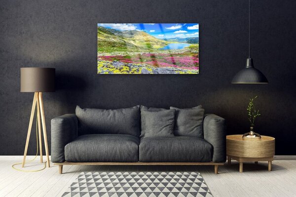 Tablou pe sticla Mountain Bay Meadow Natura Multi