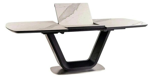Masa dining 160 cm ARMANI, extensibila, alb cu efect de marmura/negru