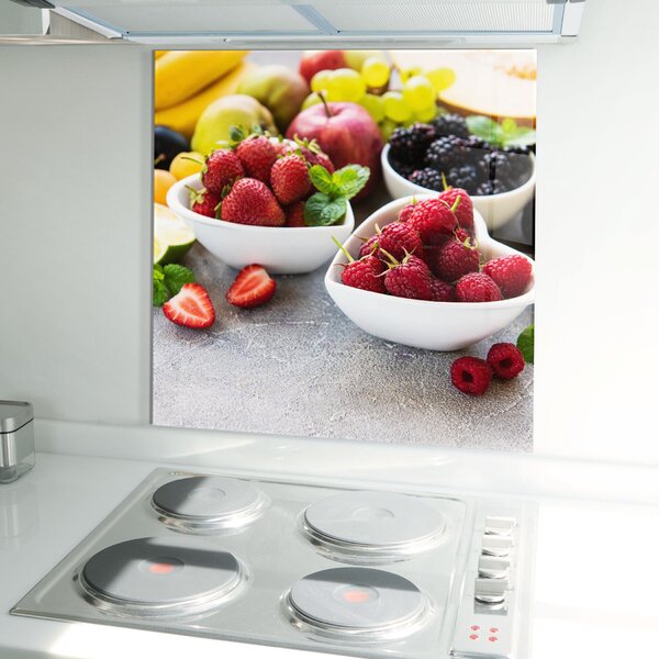 Panou Sticla Bucatarie, 60x60cm, Protectie aragaz, Antistropi, Termorezistent, Alimente, Fructe, Heart Fresh Fruits