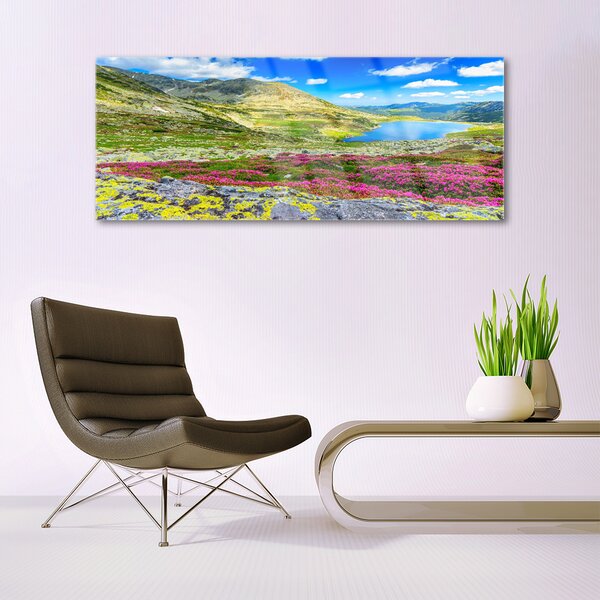Tablou pe sticla Mountain Bay Meadow Natura Multi