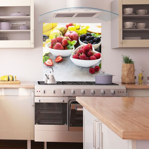 Panou Sticla Bucatarie, 60x60cm, Protectie aragaz, Antistropi, Termorezistent, Alimente, Fructe, Heart Fresh Fruits