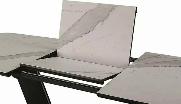 Masa dining 160 cm ARMANI, extensibila, alb cu efect de marmura/negru