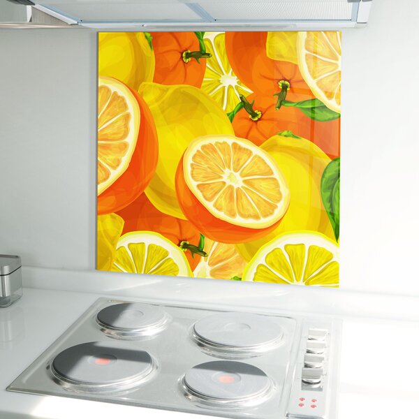 Panou Sticla Bucatarie, 60x60cm, Protectie aragaz, Antistropi, Termorezistent, Alimente, Fructe, Juicy Orange