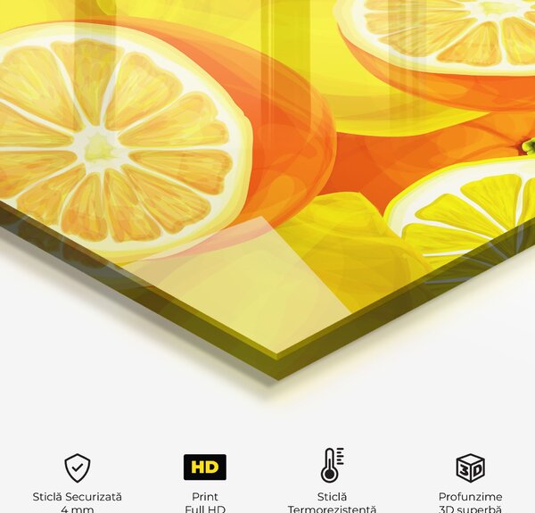 Panou Sticla Bucatarie, 60x60cm, Protectie aragaz, Antistropi, Termorezistent, Alimente, Fructe, Juicy Orange