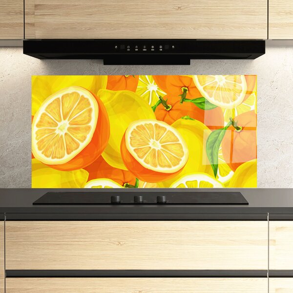Panou Sticla Bucatarie, 60x120cm, Protectie aragaz, Antistropi, Termorezistent, Alimente, Fructe, Juicy Orange
