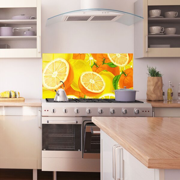 Panou Sticla Bucatarie, 60x120cm, Protectie aragaz, Antistropi, Termorezistent, Alimente, Fructe, Juicy Orange