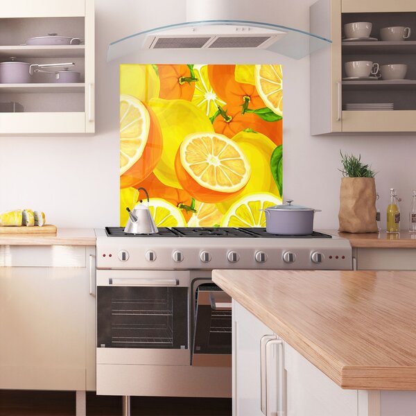 Panou Sticla Bucatarie, 60x60cm, Protectie aragaz, Antistropi, Termorezistent, Alimente, Fructe, Juicy Orange