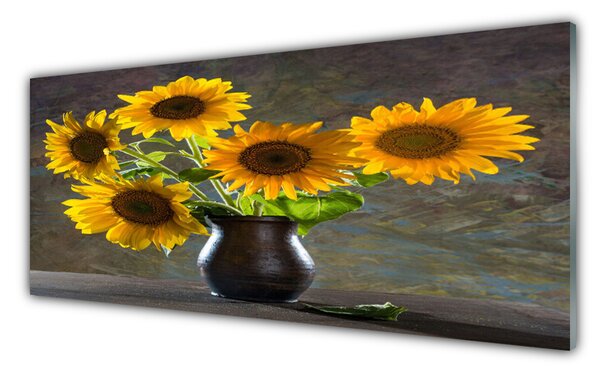 Tablou pe sticla Floarea-soarelui de flori Vaze Floral Galben Gri