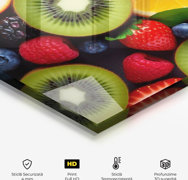 Panou Sticla Bucatarie, 60x120cm, Protectie aragaz, Antistropi, Termorezistent, Alimente, Fructe, Kiwi Fruit Mix