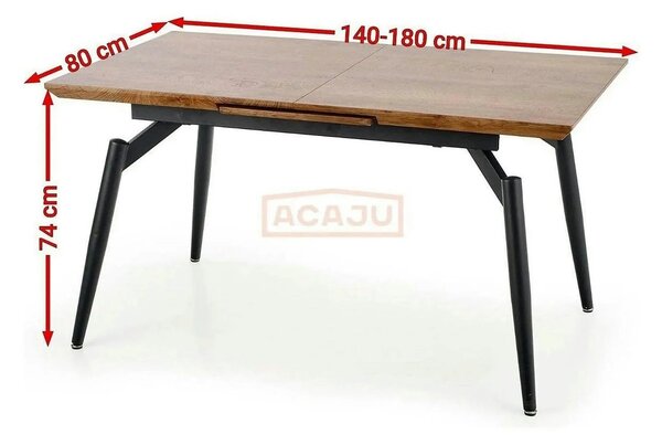 Masa extensibila CAMBELL, negru/stejar, 140/180x80x74 cm