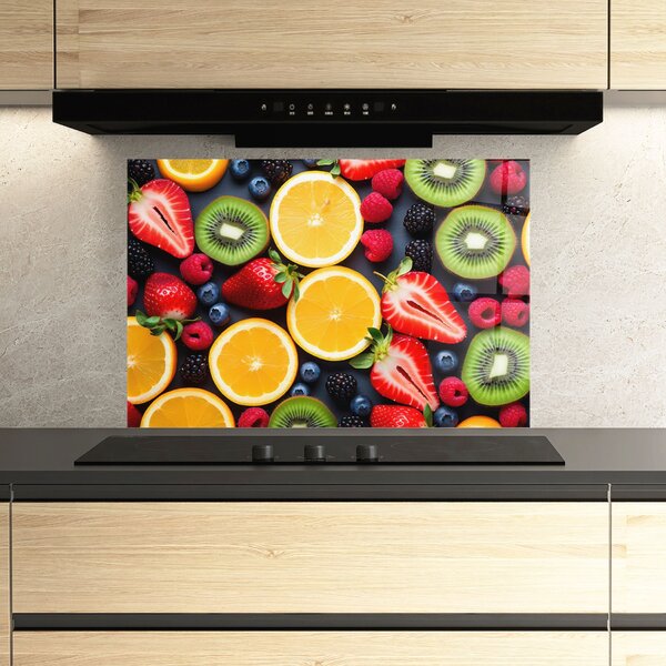Panou Sticla Bucatarie, 30x40cm, Protectie aragaz, Antistropi, Termorezistent, Alimente, Fructe, Orange Fruit Mix