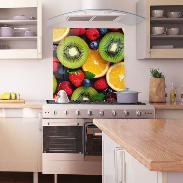 Panou Sticla Bucatarie, 60x60cm, Protectie aragaz, Antistropi, Termorezistent, Alimente, Fructe, Kiwi Fruit Mix