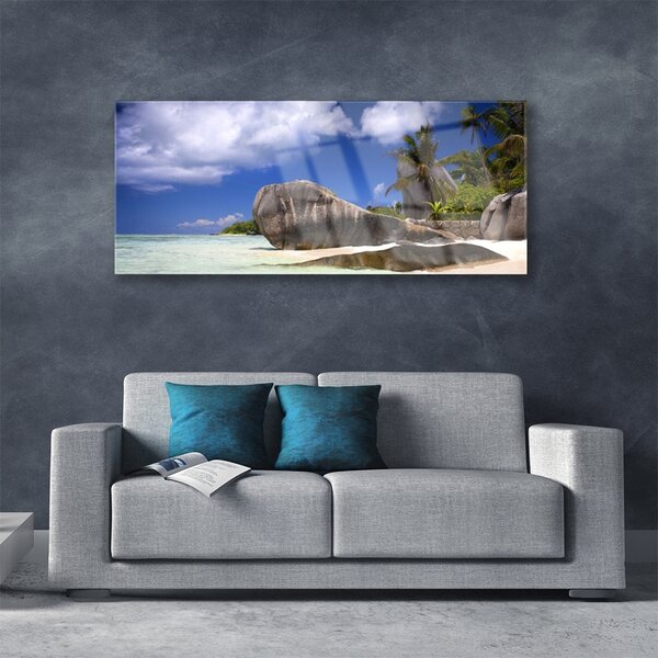 Tablou pe sticla Rocky Beach Peisaj Gri Galben