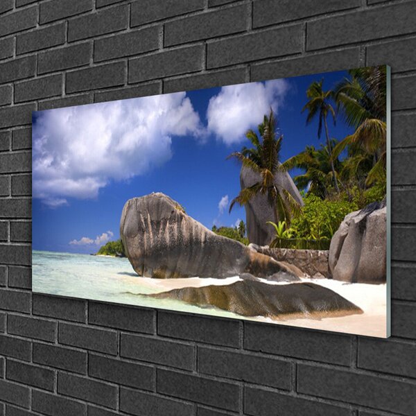 Tablou pe sticla Rocky Beach Peisaj Gri Galben