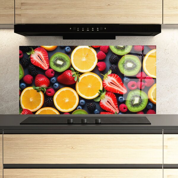 Panou Sticla Bucatarie, 60x120cm, Protectie aragaz, Antistropi, Termorezistent, Alimente, Fructe, Orange Fruit Mix