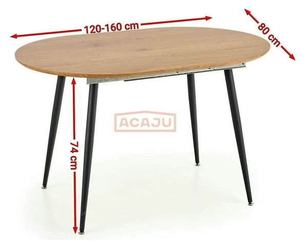 Masa extensibila COLORADO, stejar auriu/negru, 120/160x80x74 cm