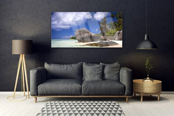 Tablou pe sticla Rocky Beach Peisaj Gri Galben