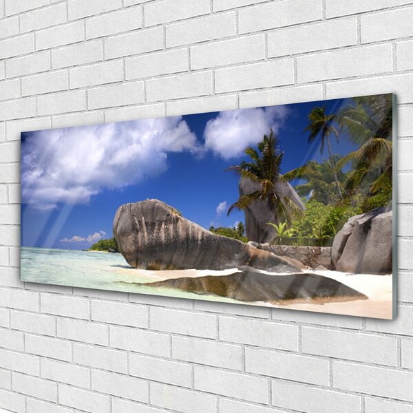 Tablou pe sticla Rocky Beach Peisaj Gri Galben