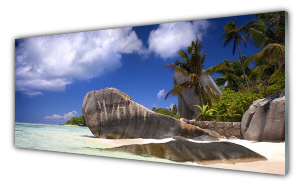 Tablou pe sticla Rocky Beach Peisaj Gri Galben
