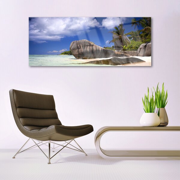 Tablou pe sticla Rocky Beach Peisaj Gri Galben