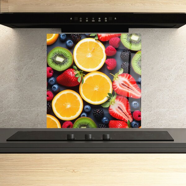 Panou Sticla Bucatarie, 60x60cm, Protectie aragaz, Antistropi, Termorezistent, Alimente, Fructe, Orange Fruit Mix