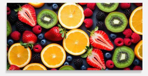 Panou Sticla Bucatarie, 60x120cm, Protectie aragaz, Antistropi, Termorezistent, Alimente, Fructe, Orange Fruit Mix