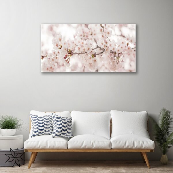 Tablou pe sticla Flori Floral alb