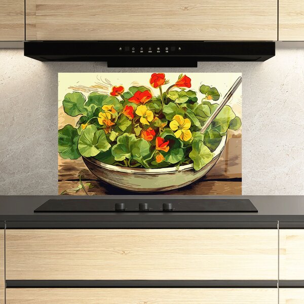 Panou Sticla Bucatarie, 30x40cm, Protectie aragaz, Antistropi, Termorezistent, Alimente, Legume, Flower Food