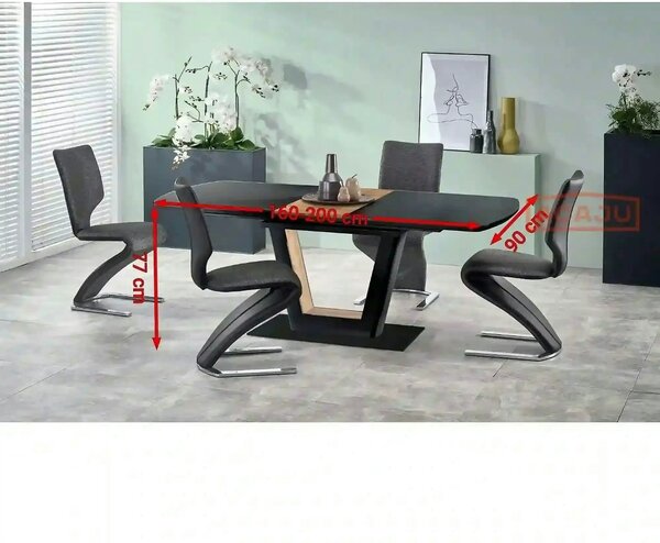 Masa extensibila FARREL, nuc/negru, 160/200x90x77 cm