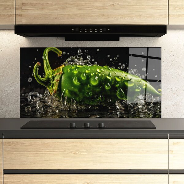 Panou Sticla Bucatarie, 60x120cm, Protectie aragaz, Antistropi, Termorezistent, Alimente, Legume, Chili Splash