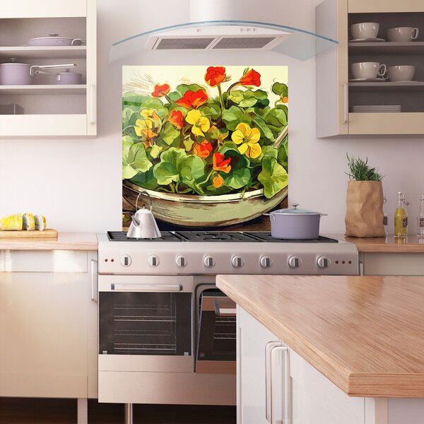 Panou Sticla Bucatarie, 60x60cm, Protectie aragaz, Antistropi, Termorezistent, Alimente, Legume, Flower Food