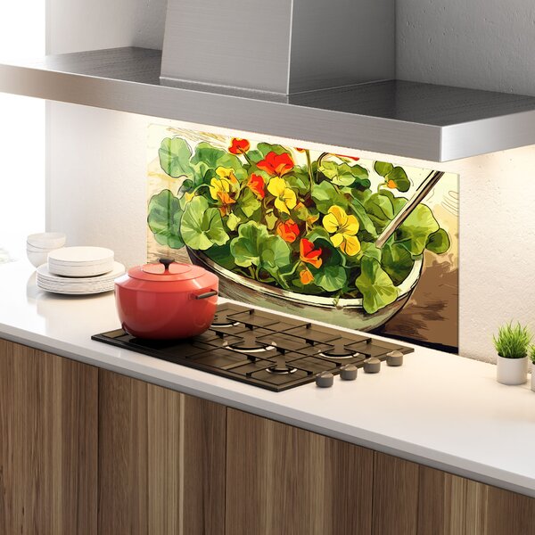 Panou Sticla Bucatarie, 60x120cm, Protectie aragaz, Antistropi, Termorezistent, Alimente, Legume, Flower Food