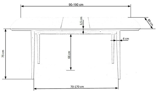 Masa extensibila BARRET, alb/stejar, 90/190x80x75 cm